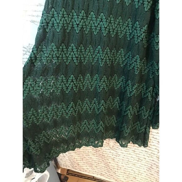 Free People Simone Green Comb Sheer Lace Mini Dress Small Chevron Boho.   Ee - Picture 2 of 10